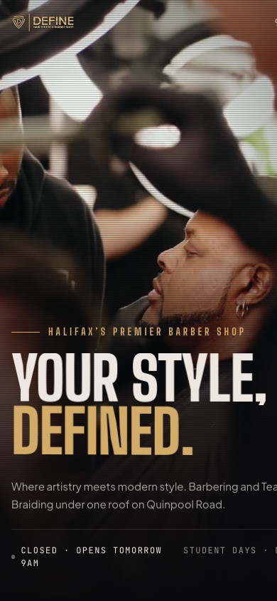 Define Hair Studio redesign concept on a phone