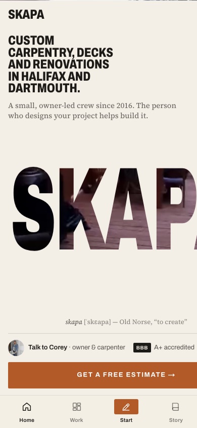Skapa Builders redesign concept on a phone