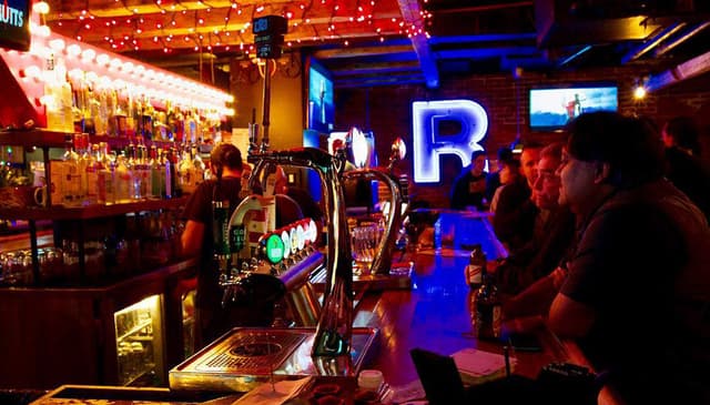 The Roxbury bar with its illuminated R