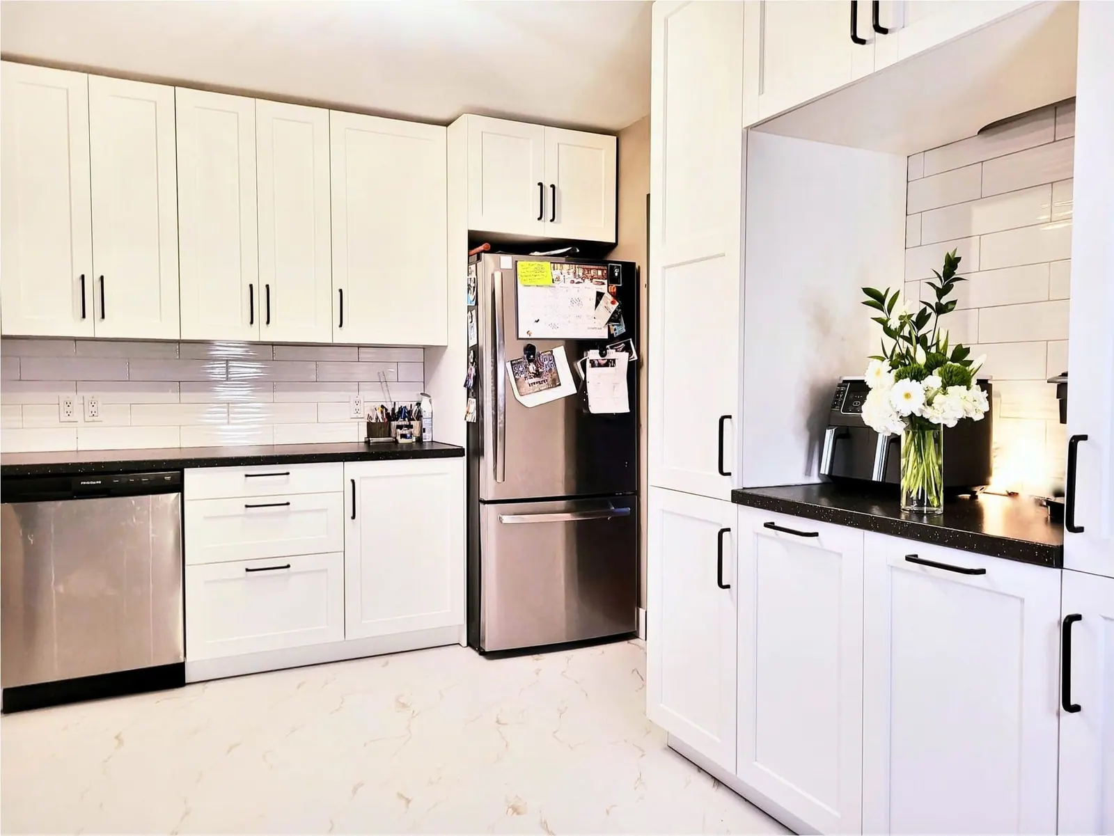 White IKEA kitchen, photographed straight on