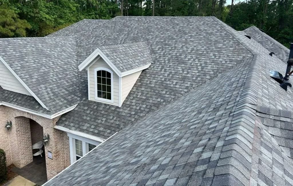 Architectural shingle roof with a dormer