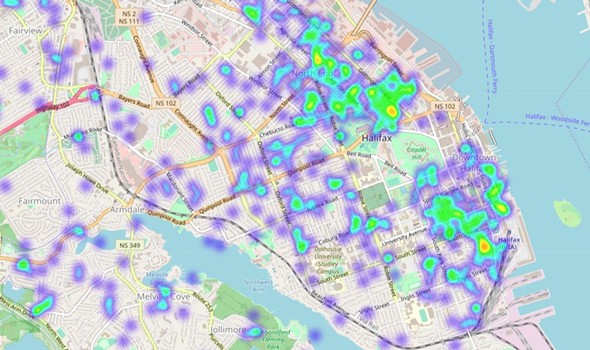Sample heat map of Downtoen Halifax. Source: The Coast