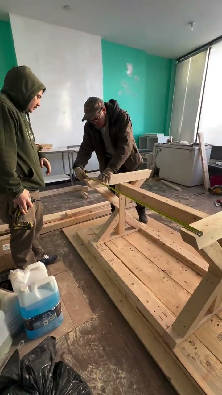 Building a trestle table on the dining room floor
