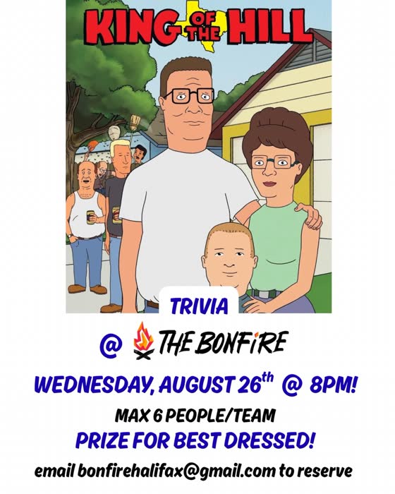 King of the Hill trivia poster from @bonfirehalifax