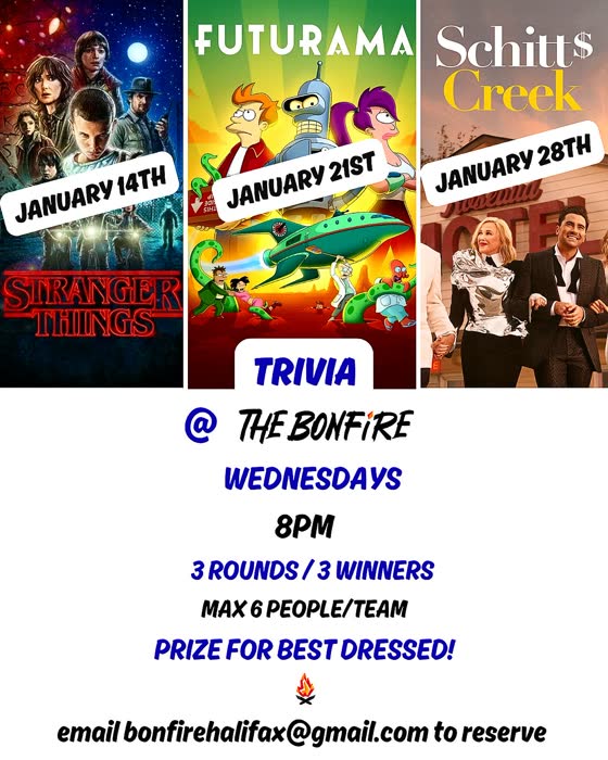 Stranger Things, Futurama & Schitt's Creek trivia poster